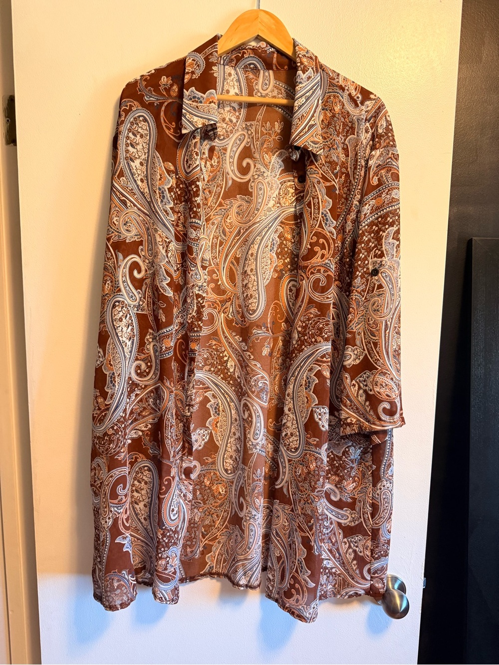 SHEIN Brown Paisley Open-Front Blouse